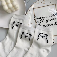 Japanese-style cute bear socks with cartoon prints, student college style, couple socks, sports and casual crew socks