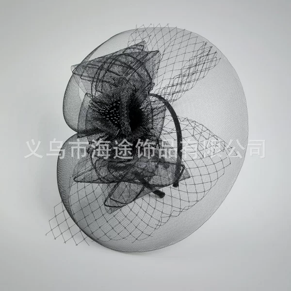 Cross-border European and American exaggerated mesh fascinator headwear with bow hair accessory for runway shows, performances, and photo studios