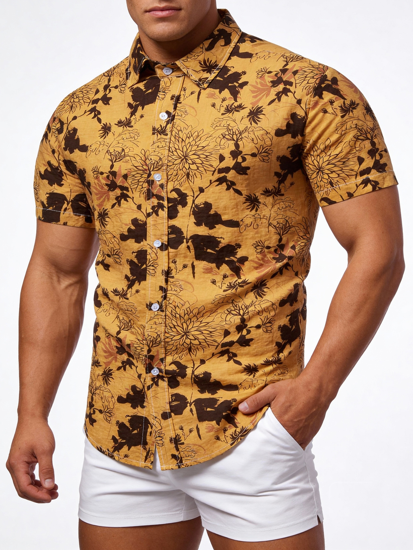 Estación independiente Amazon 2024 primavera y verano nueva camisa transfronteriza para hombres camisa floral de manga corta Camisa floral estampada