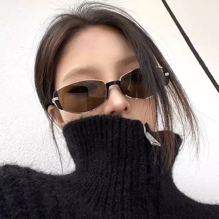 レトロ金属楕円猫目茶色サングラス女高級感ギャル街拍紫外線防止サングラス|undefined