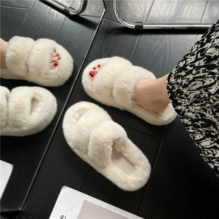 Thick-soled Mao Mao Slippers Women's Outer Wear fleece-lined All-match 2024 Autumn and Winter New Cotton Slippers Shoes