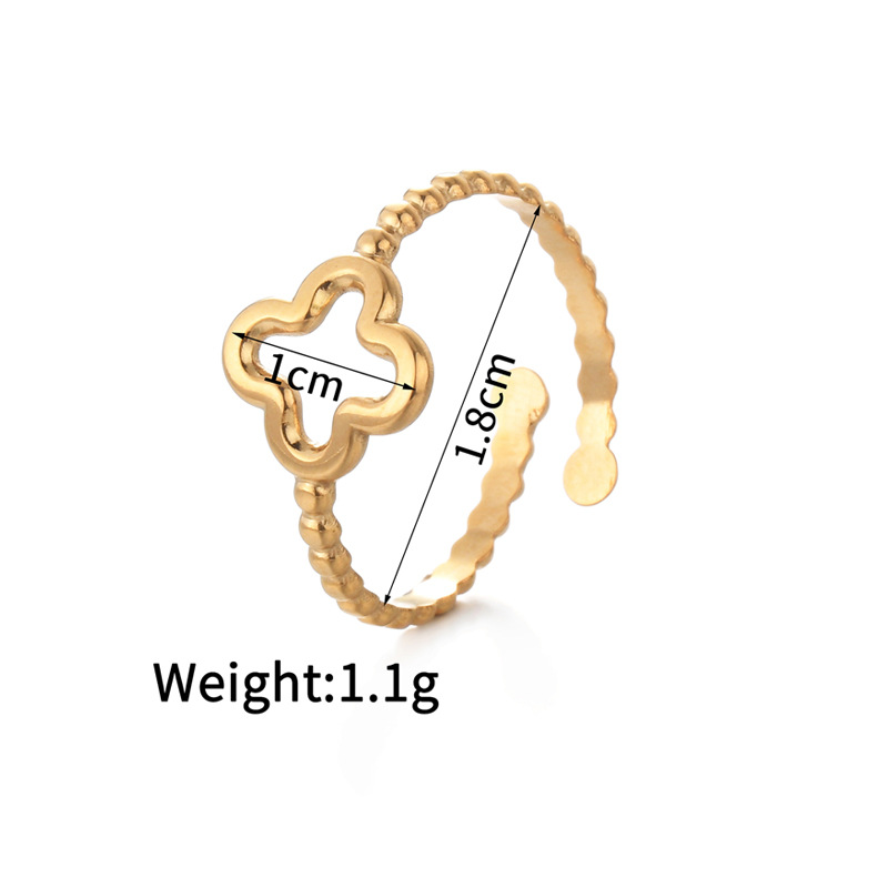 201 Stainless Steel Material PVD Coated Real Gold Plated Four Leaf Clover Heart Shape 304 Stainless Steel Retro Waterproof Non Tarnish Open Rings