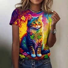 跨境电商女士短袖T恤源头工厂代发3D数码印花来图制作欧美地区