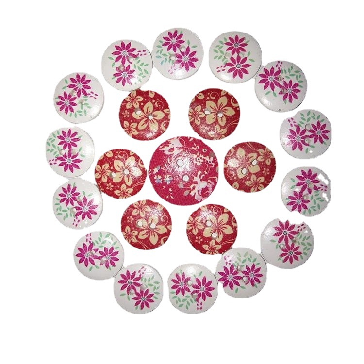 天台维娅厂家直销实木圆形2孔纽扣diy彩色环保印花四眼小钮子批发