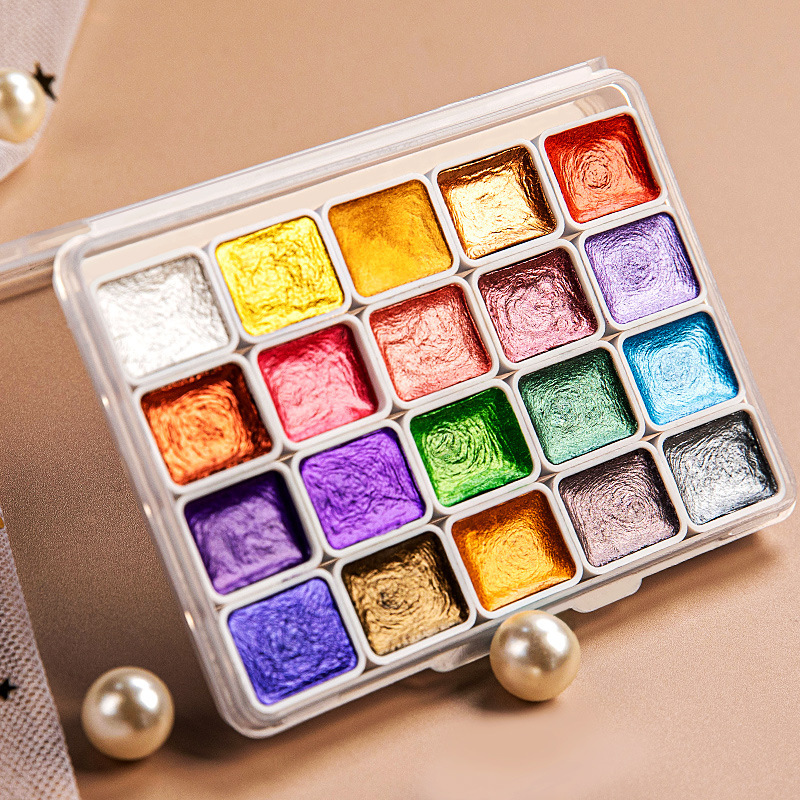 Pearl watercolor paint Dunhuang Golden watercolor painting art raw solid watercolor 60 color nail art Special solid paint Pearl watercolor paint Dunhuang Golden watercolor painting art raw solid watercolor 60 color nail art Special solid paint
