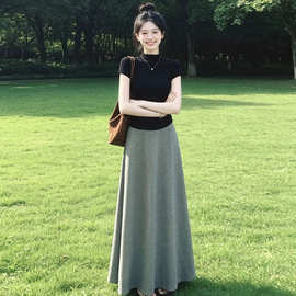 夏日漂亮穿搭半身长裙子套装女夏季淡人高知一整套夏天海边清冷感