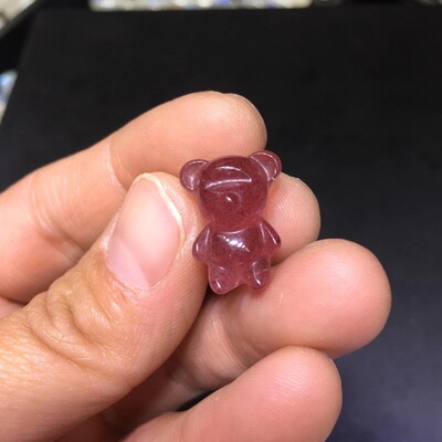 天然草莓晶卡通吊坠小熊史努比形状水晶女款鸽血红粉红配饰女生