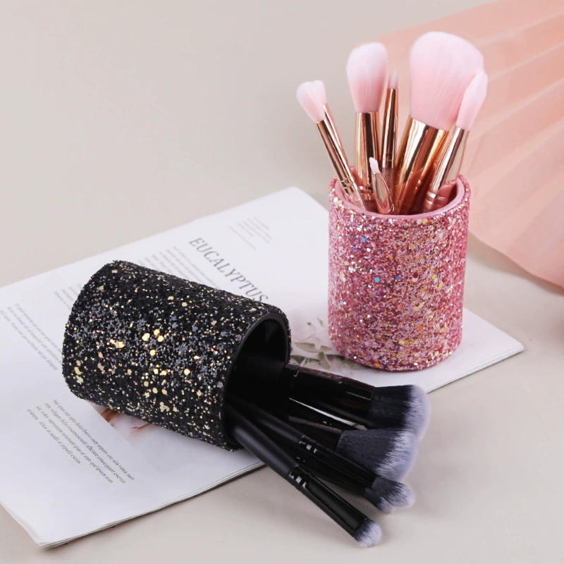Makeup Brush Storage Cup, Sequin Exterior, Compact Cosmetic Organizer, 80 g