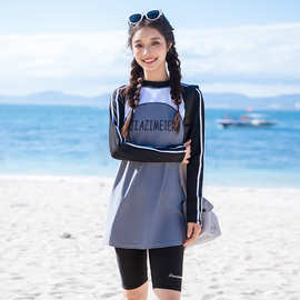 速卖通女士潜水服长袖防晒分体三件套水母衣速干冲浪服显瘦女泳衣