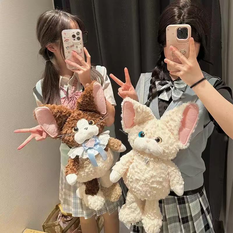 新款德文卷毛大耳朵猫咪包包女可爱毛绒双肩包背包送女生礼物公仔