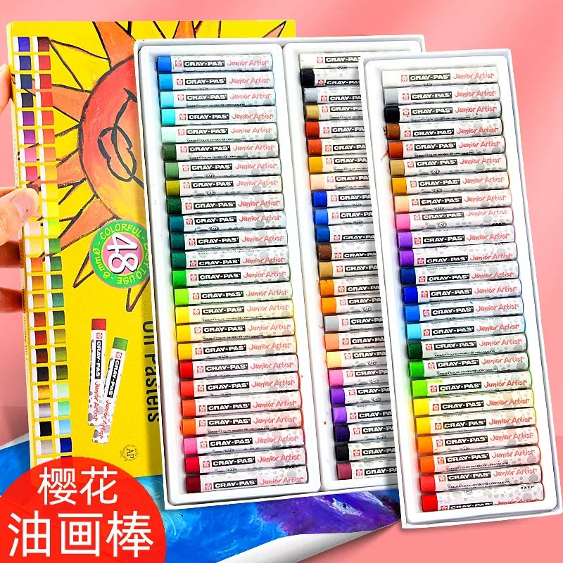 Japonés Sakura flor de cerezo marca pintura al óleo palo 24-color crayones para niños seguro mano no sucia mano pegajosa jardín de infantes bebé pequeño