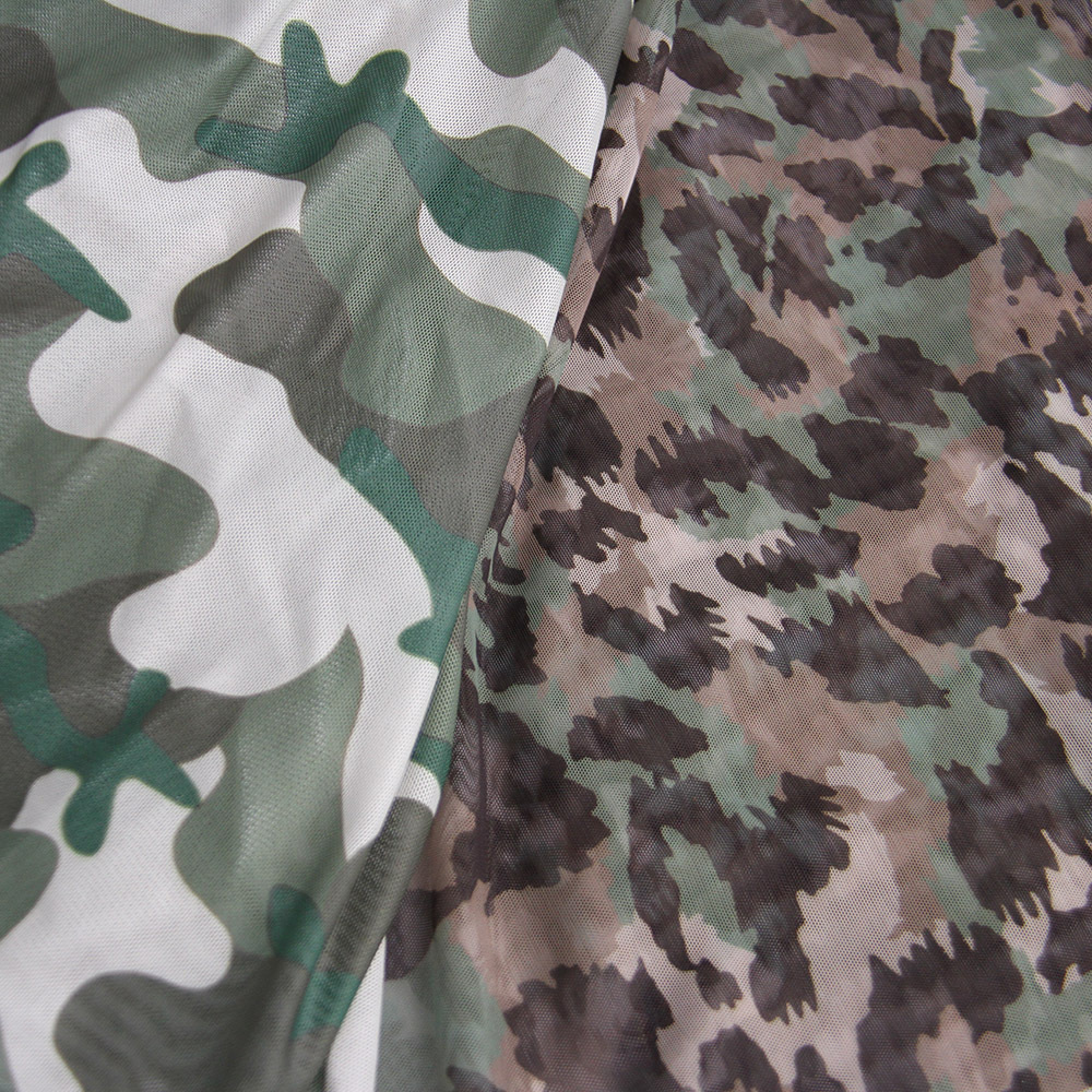 四面弹力柔软迷彩氨纶网布内衣服装面料 新款20D弹力迷彩印花布