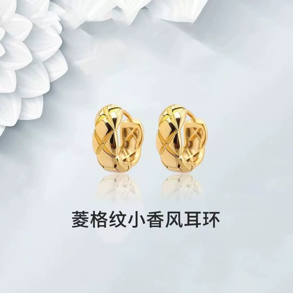 18k金菱格小香耳扣au750小众设计高级感耳扣百搭黄金耳饰水贝批发