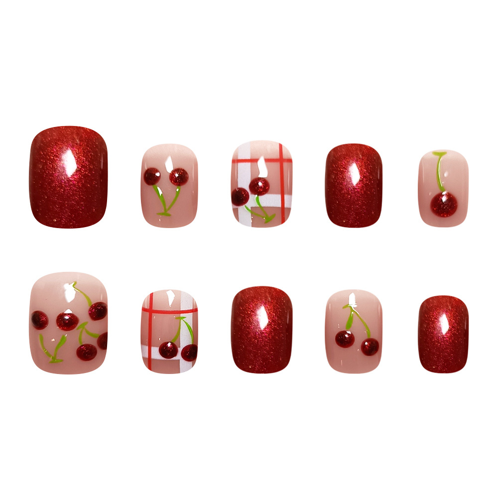 10 piezas de parche de uñas rojas decodificadas, ojo de gato de cereza, parche de uñas a mano, parche de uñas de alta calidad