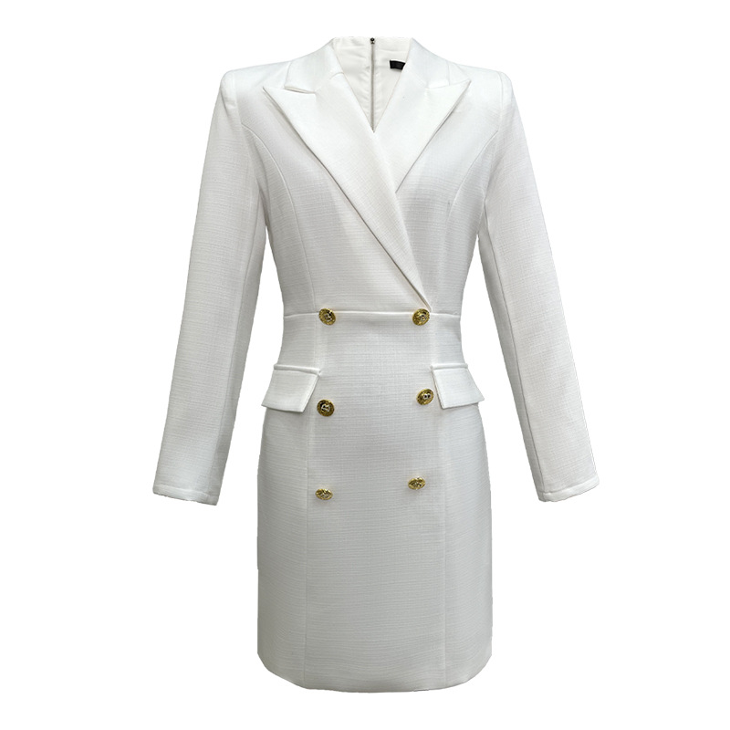 Đầm blazer nữ công sở kiểu dáng thời trang Pháp, tay dài, cổ ve — Màu đen