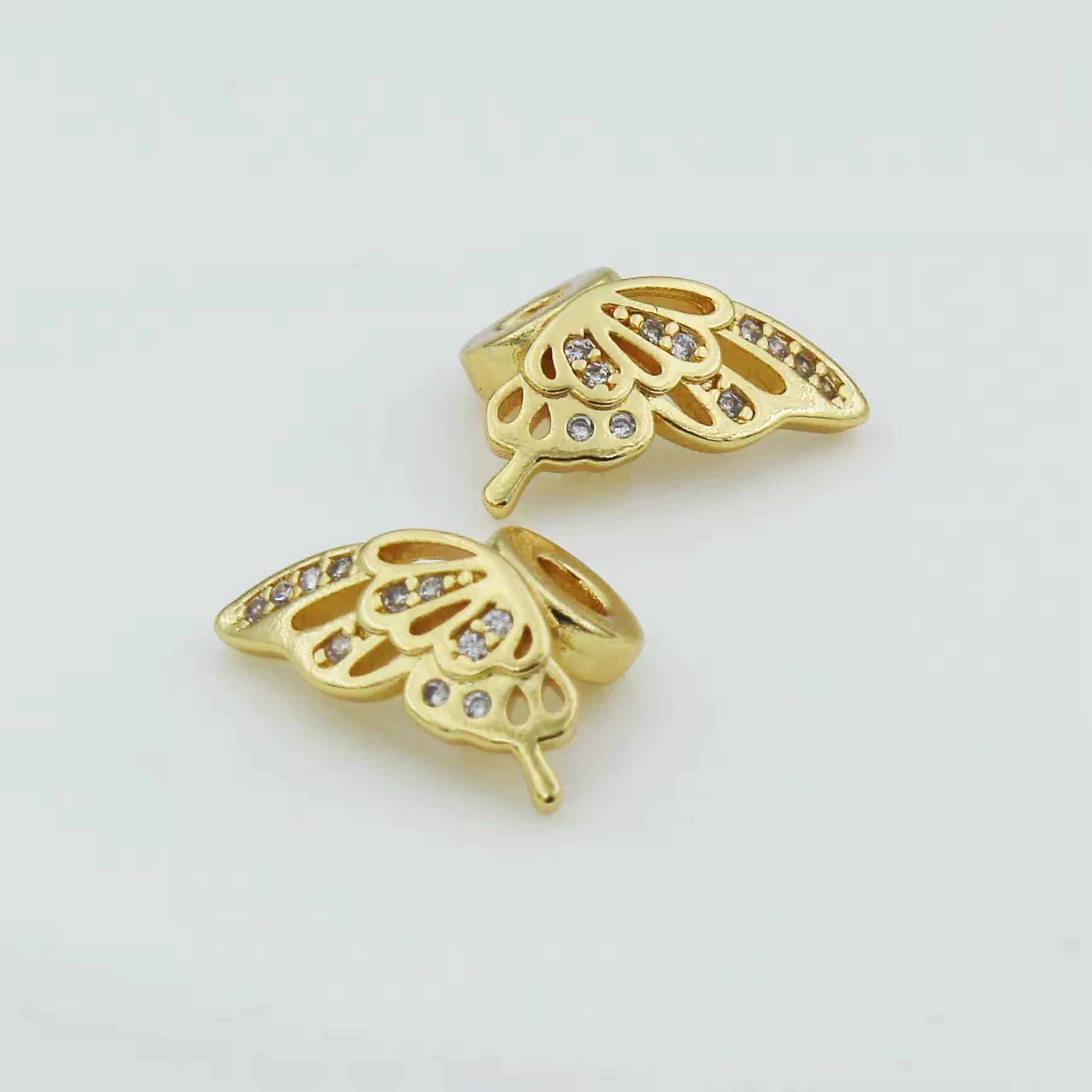 14K Gold-Plated Color-Preserving Butterfly Wings Pair Crystal DIY Accessories Jewelry Spacer Inlaid with Zircon Bracelet Spacer Beads