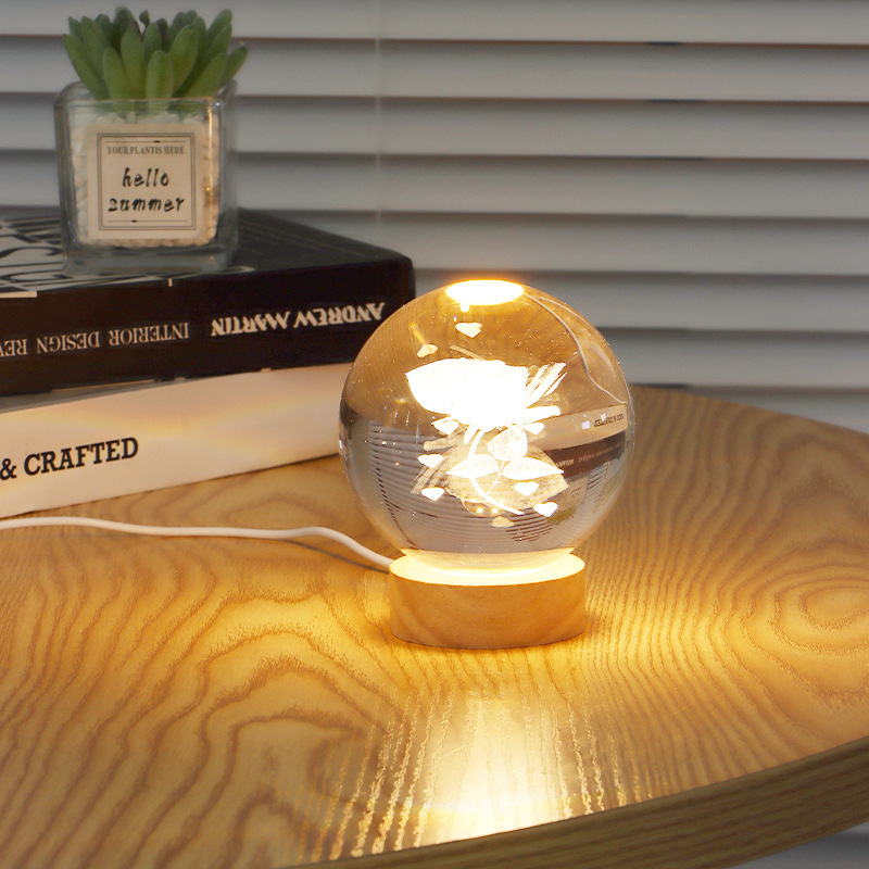 家居房间摆设水晶花瓣七彩迷你灯水晶单晶体小夜灯创意床头卧室灯