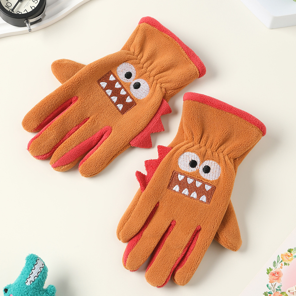 Guantes de invierno para niños con guantes de terciopelo de dibujos animados al aire libre para montar a favor de la piel, guantes de terciopelo de grano para niños y niñas.