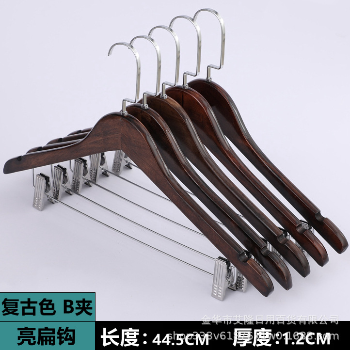 Tienda de ropa Hotel traje de madera percha de madera maciza con clip percha pantalones clip ropa soporte al por mayor