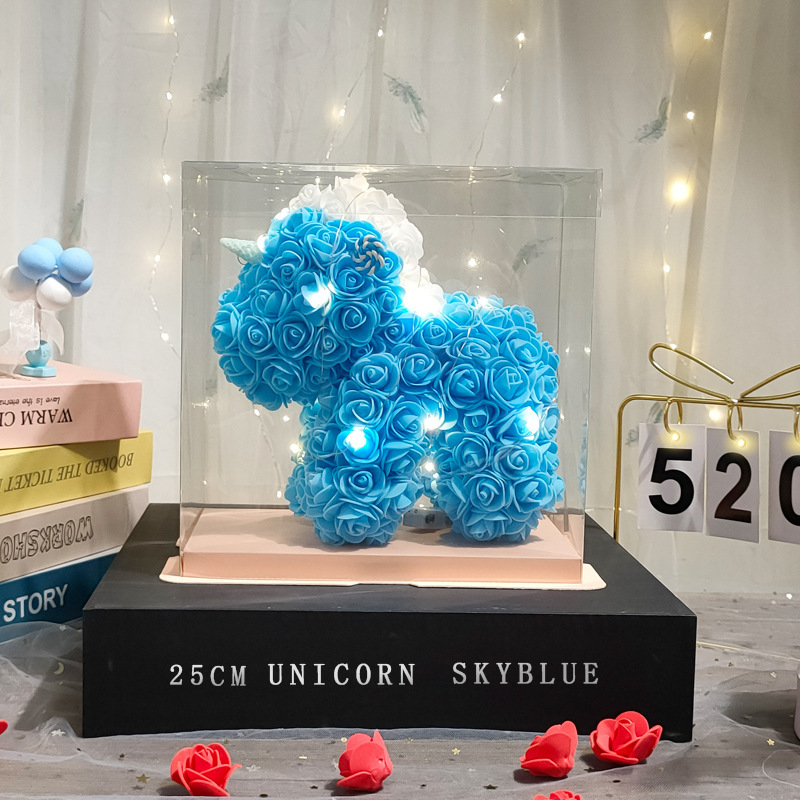 Flor inmortal unicornio Navidad día de San Valentín regalos floristas regalos de cumpleaños imitación PE rosa creativa