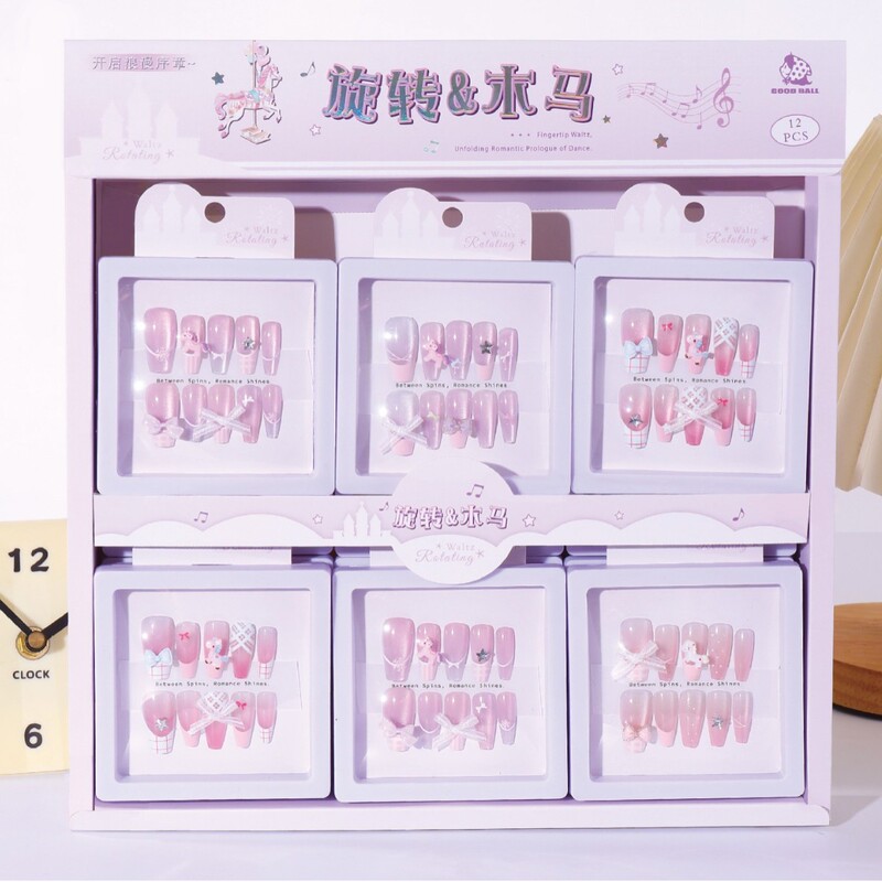New Wearable Nails, Small Fresh Cartoon Cute Three-Dimensional Nail Art Stickers, Girly Heart Fake Nail Stickers with Tool Kit Wholesale