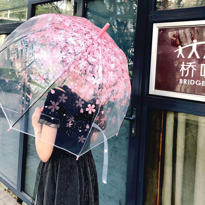 透明傘 桜傘 ロングハンドル 透明 女の子 女神 韓国 レトロ キャンディーカラー 小さな新鮮なアポロプリンセス|undefined