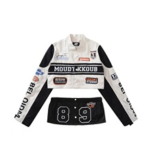 大码胖妹妹美式棒球服外套女春秋新款可拆卸赛车机车服夹克上衣潮