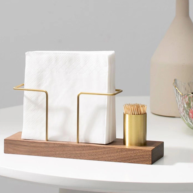 Creative Walnut Desktop Solid Wood Tissue Holder Hotel Dining Table Coffee Shop Ornaments Napkin Holder Light Luxury Tissue Holder