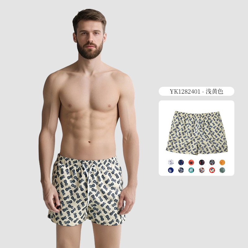 Pantalones cortos con cordones con estampado digital de cuatro puntos para hombres Chunyafang Pantalones de playa de vacaciones junto al mar de moda casual de código europeo