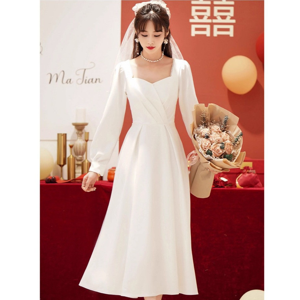 White Certificate Registration Dress, Daily Wearable Ladylike Accessible Luxury Niche Classy Autum Engagement Dress