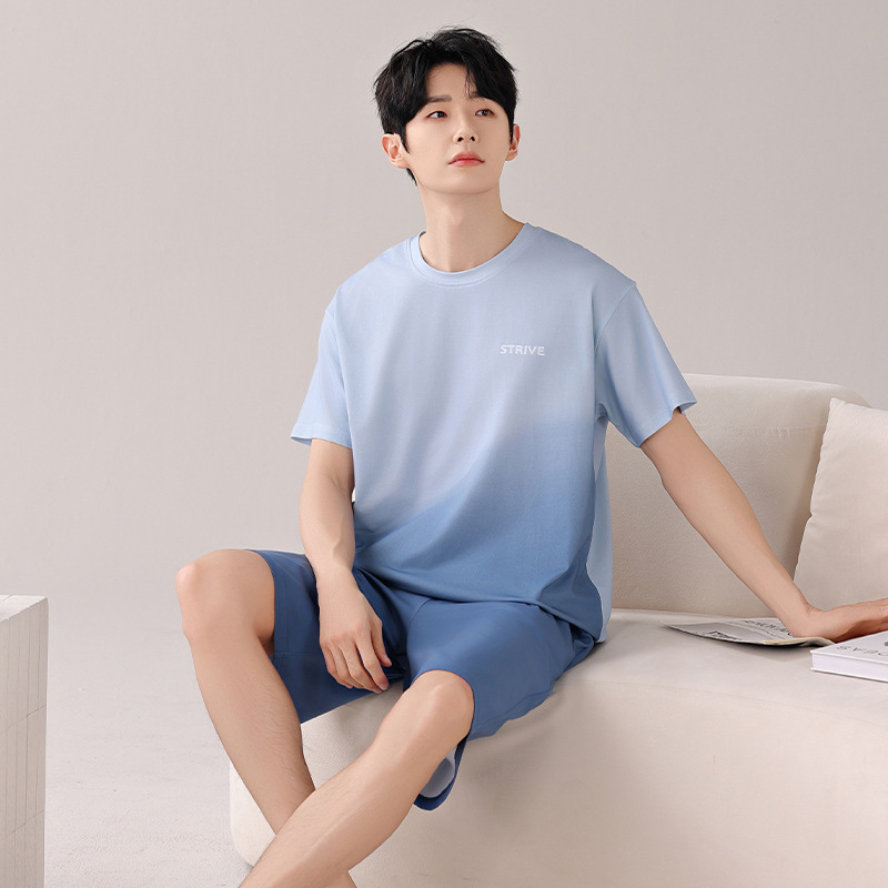 Tencel Modal Pajamas Men's Summer Short-Sleeved Shorts 2026 New Summer Large Size Cool Home Wear Set Tencel Modal Pajamas Men's Summer Short-Sleeved Shorts 2026 New Summer Large Size Cool Home Wear Set
