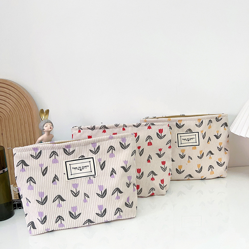 Cute Flower Corduroy Square Makeup Bags display picture 1