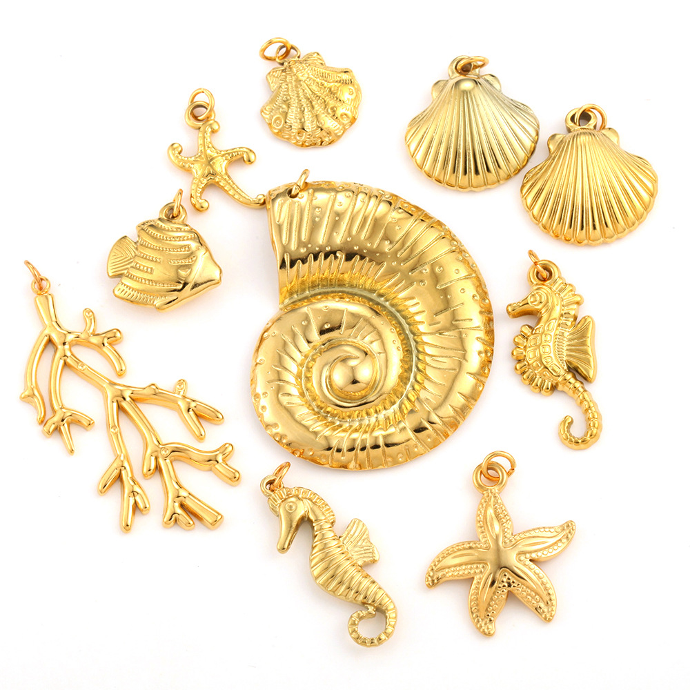 4g Weight 1 Piece 304 Stainless Steel PVD Coated Real Gold Plated Starfish Shell Pendant DIY Jewelry Accessories