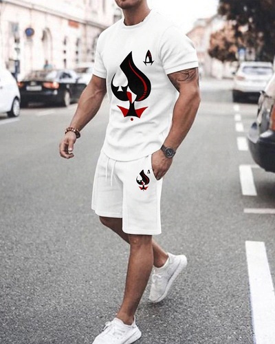  Summer New Men's Casual Shorts and T-shirts Two-Piece Set Printed Youth Sports T-shirt Outfit