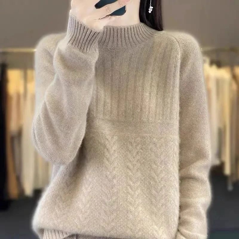 Autumn and Winter New Women's Sweater Loose Outer Wear Half Turtleneck Bottoming Shirt Women's Winter Style Thickened Top
