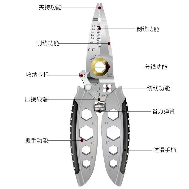 Pelacables de Acero Inoxidable Multifuncional, Herramienta para Pelar y Cortar Cables para Electricistas, Conductor de Cable