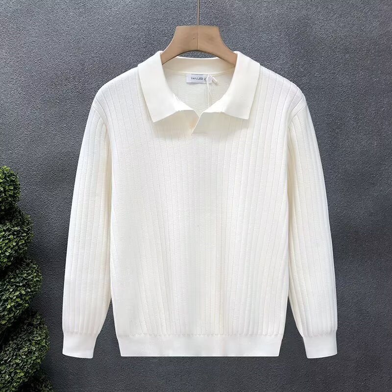 Autumn and Winter Polo Collar Lapel Pullover Pure Color Knitted Style Loose Bottoming Shirt Men's Lapel Long-Sleeved Knitted Bottoming Shirt Autumn and Winter Polo Collar Lapel Pullover Pure Color Knitted Style Loose Bottoming Shirt Men's Lapel Long-Sleeved Knitted Bottoming Shirt