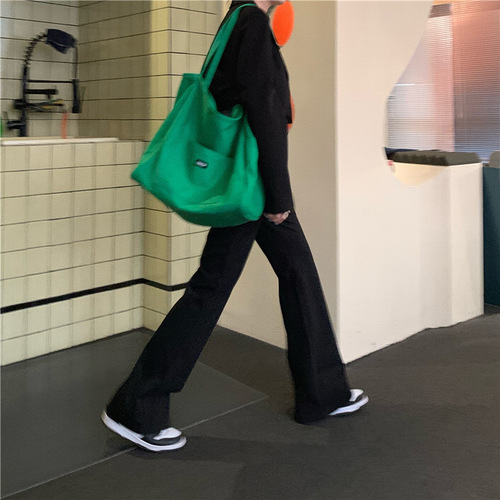 Huanghuangjia solid color canvas bag  new ins women's bag large capacity simple Korean style single shoulder literary crossbody bag