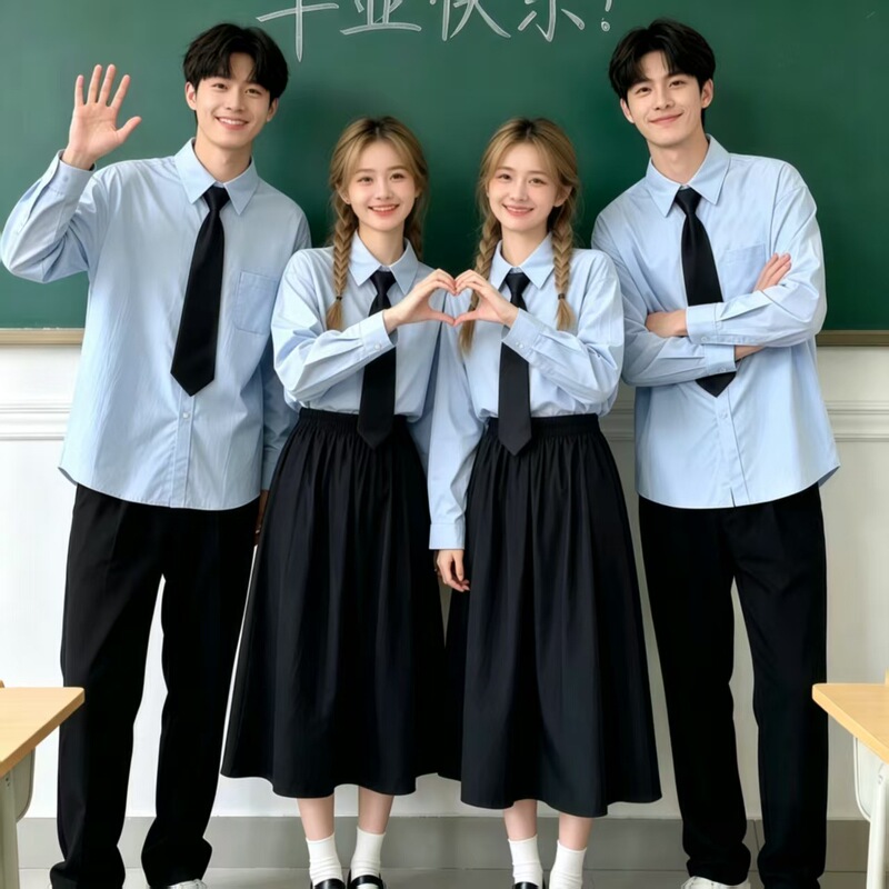 Korean-style preppy school uniform set for boys and girls, suitable for middle and high school graduation season, including a shirt and long skirt, JK uniform, and choir dress Korean-style preppy school uniform set for boys and girls, suitable for middle and high school graduation season, including a shirt and long skirt, JK uniform, and choir dress