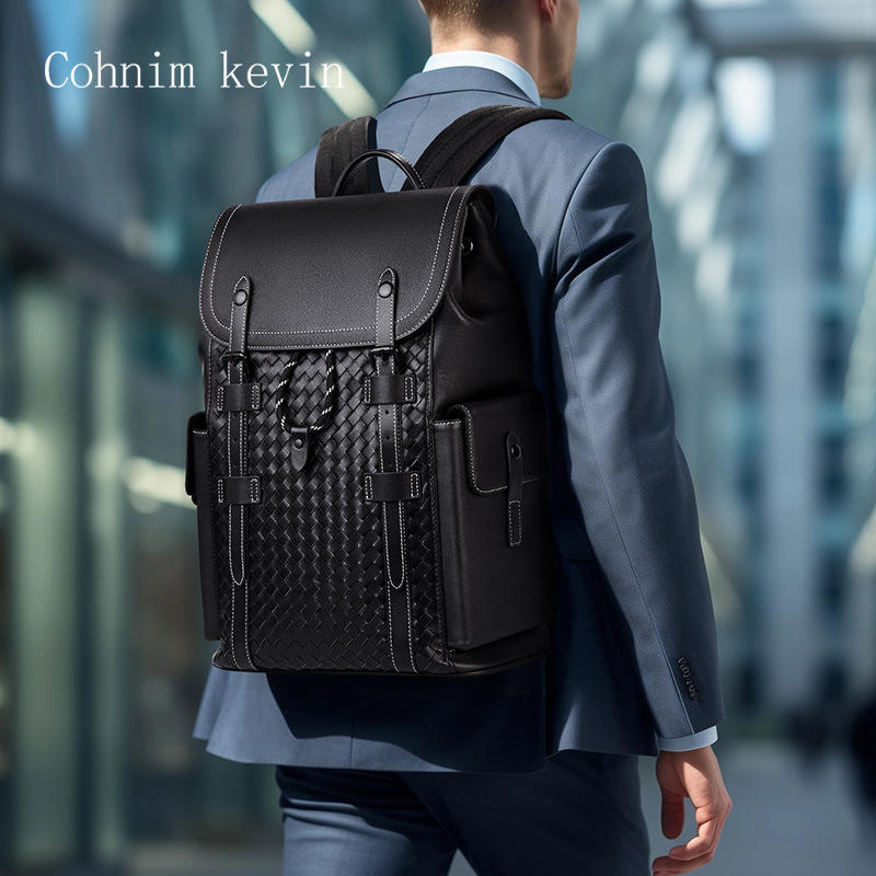 Cohnim Kevin Men's Genuine Leather Versatile 15inch Laptop Bag Business Travel High-End Backpack_voghion.com