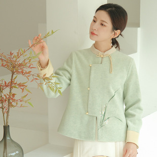 Qingshuzhai 2024 Autumn/Winter Women's Improved Tang Suit Thickened Top New Chinese Zen Tea Wear Versatile Tang Suit Jacket for Women