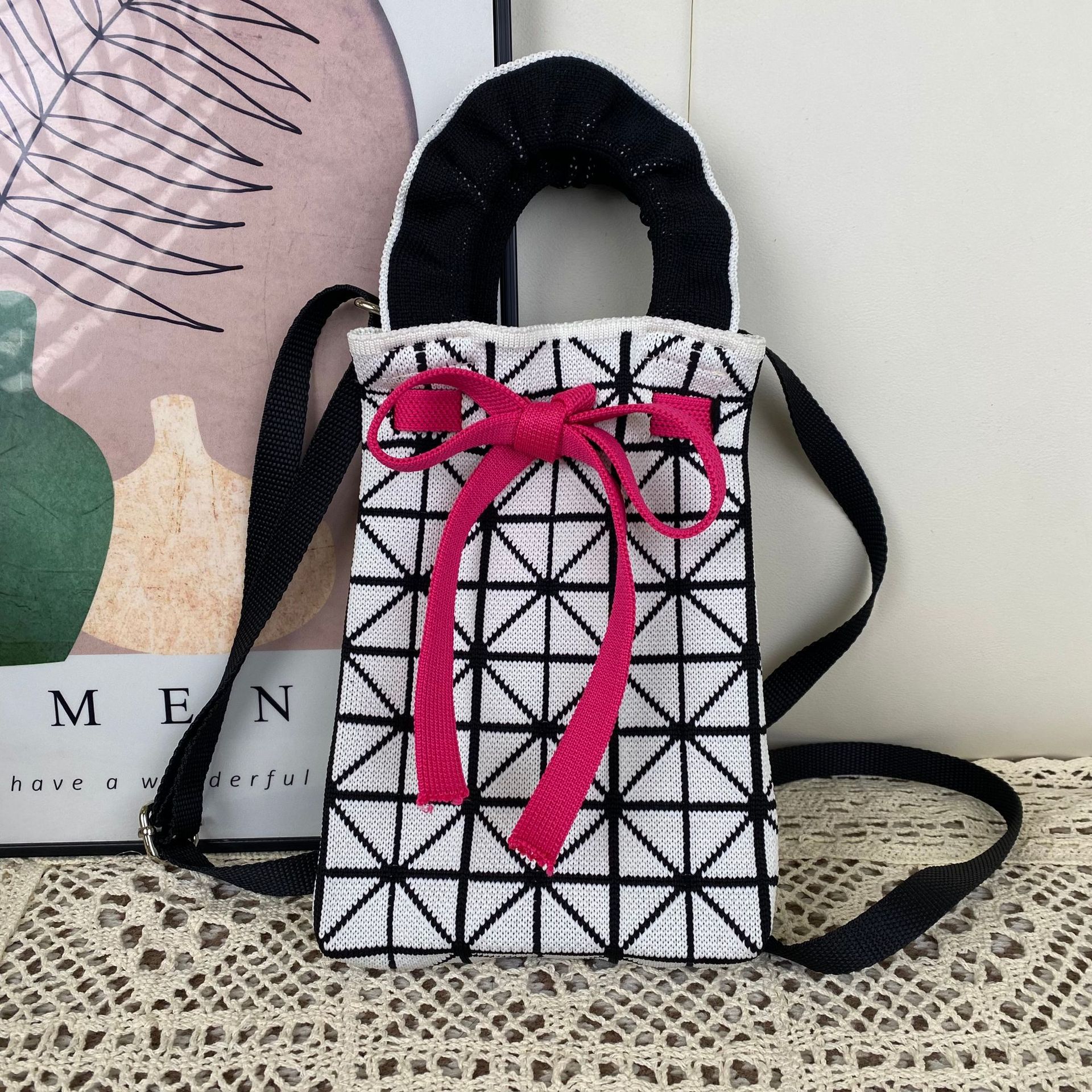 可爱猫咪针织包手提袋毛线编织包可爱猫咪手机包遛娃包小孩包钥匙