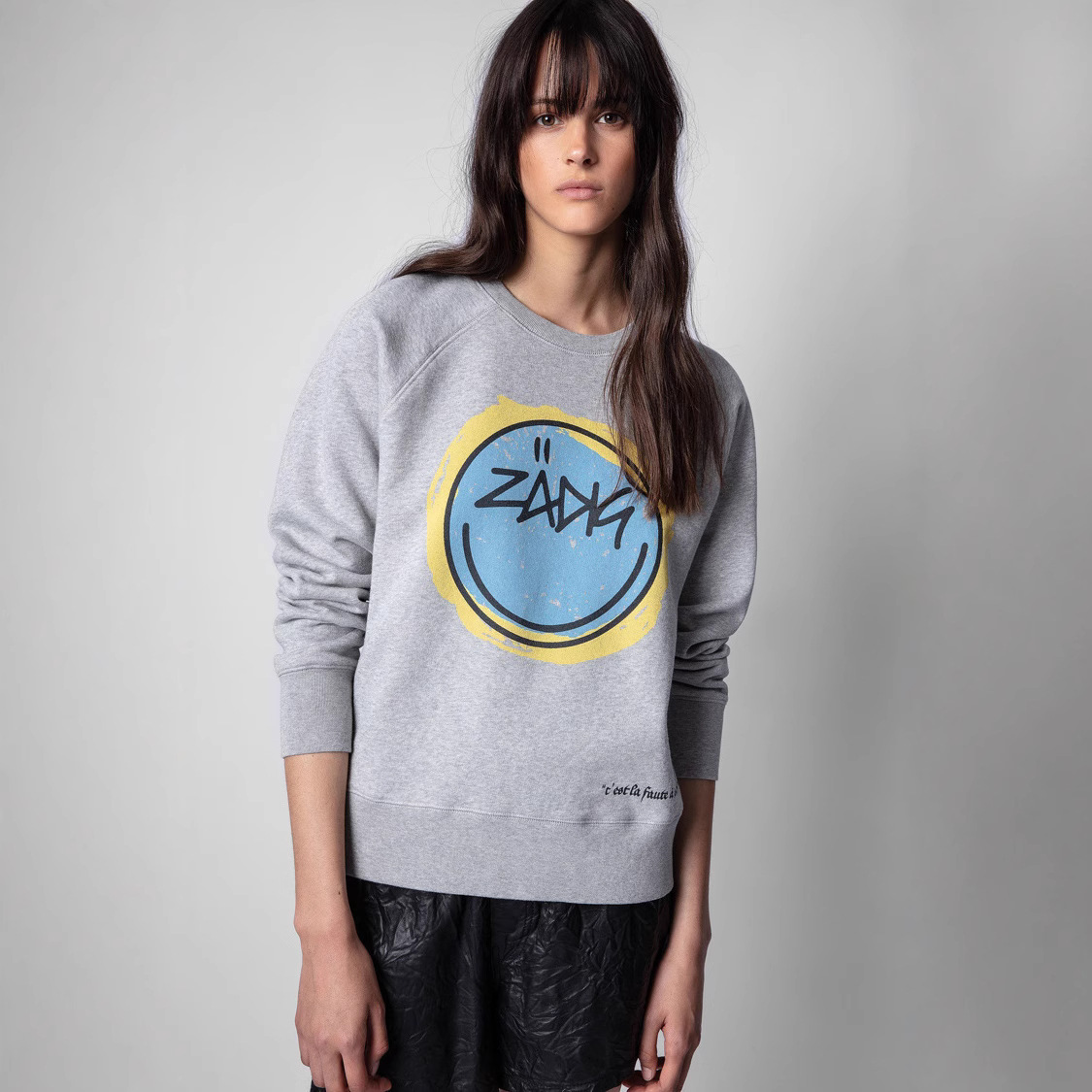 Sudadera de forro polar con estampado de cara sonriente y letras ZV para mujer, estilo francés, otoño e invierno, 01_voghion.com