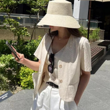 2024夏季新款韩国chic 复古宽松休闲百搭短袖西装外套短女式衬衫