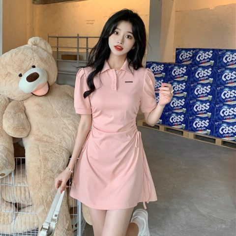 Polo Collar Dress for Female Students, First Love Style, Slim Fit, Sweet and Spicy, Pure Desire Style, Short-Sleeved Dress, Polo Dress, A-Line