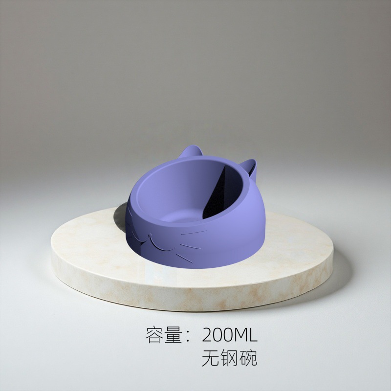 Celebridad de Internet de acero inoxidable gato tazón perro tazón doble tazón protección cervical gato tazón boca oblicua caliente comida para mascotas tazón gato suministros