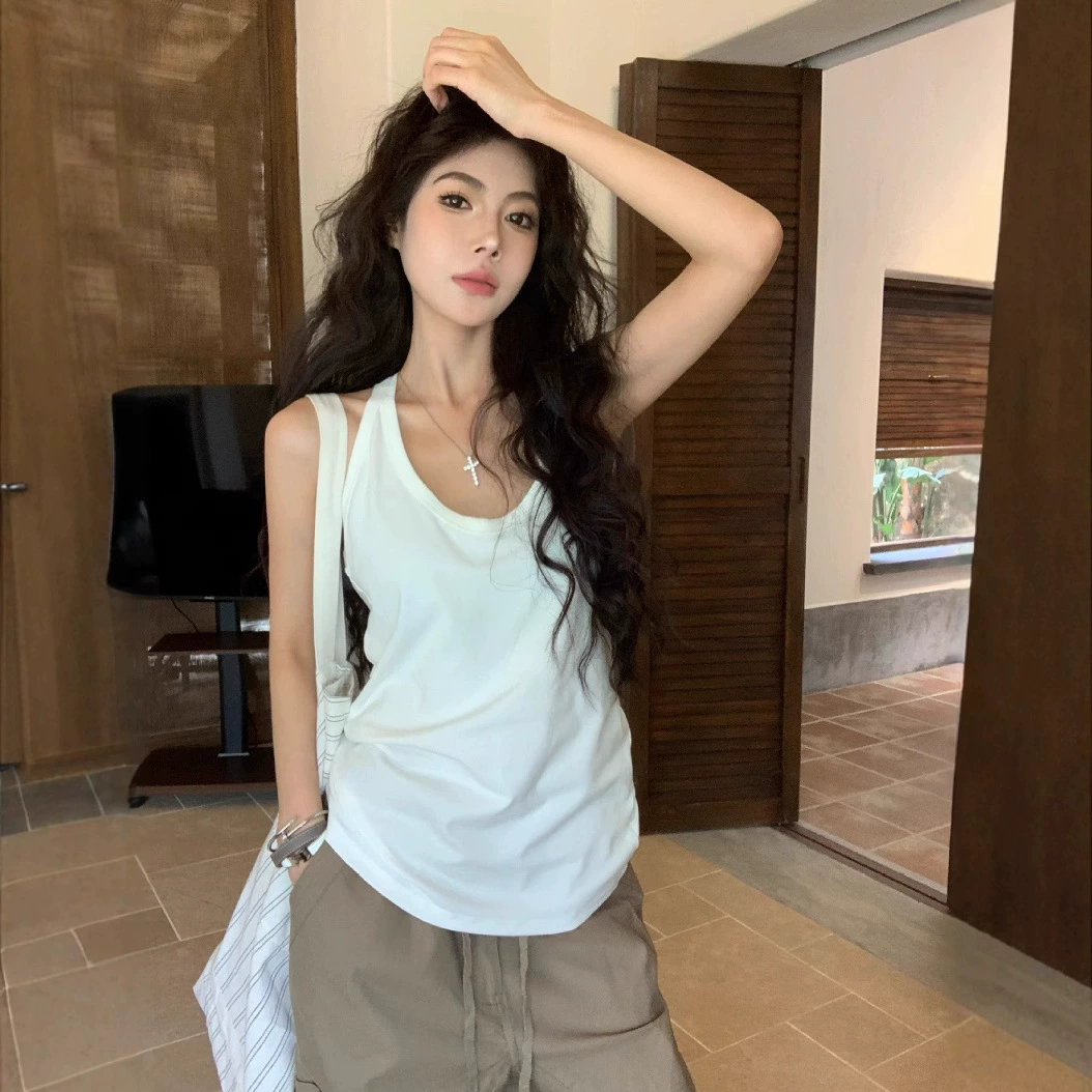 Американский модный топ для женщин с U-образным вырезом и бандо, лето 2025, новый свободный утягивающий сексуальный топ без рукавов с открытой спиной, трендовый