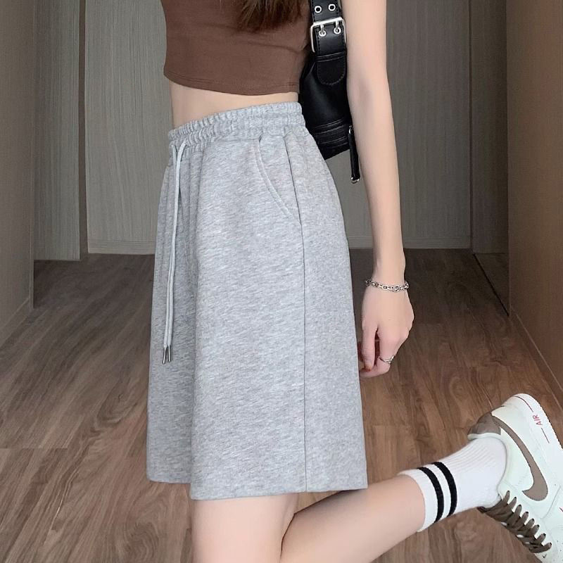 Sports Shorts Women's Summer Thin 2025 New plus size Loose Grey Casual Mid-length Pants Wide Leg 5-length Pants