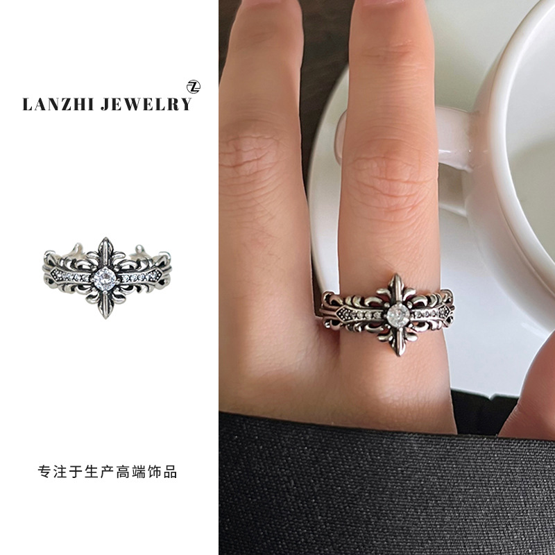 Lan Zhi 925 anillo de plata esterlina personalidad punk exagerado diseño joyería hip hop anillo abierto no desvanecimiento nicho