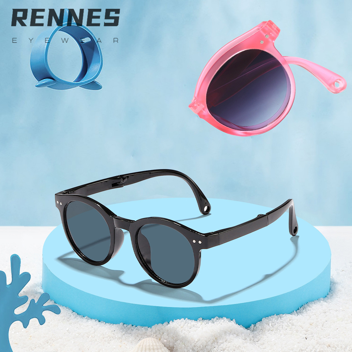 Nuevas gafas de sol para exteriores plegables con marco redondo para niños transfronterizos para hombres y mujeres gafas de sol color caramelo para bebés Sunglass